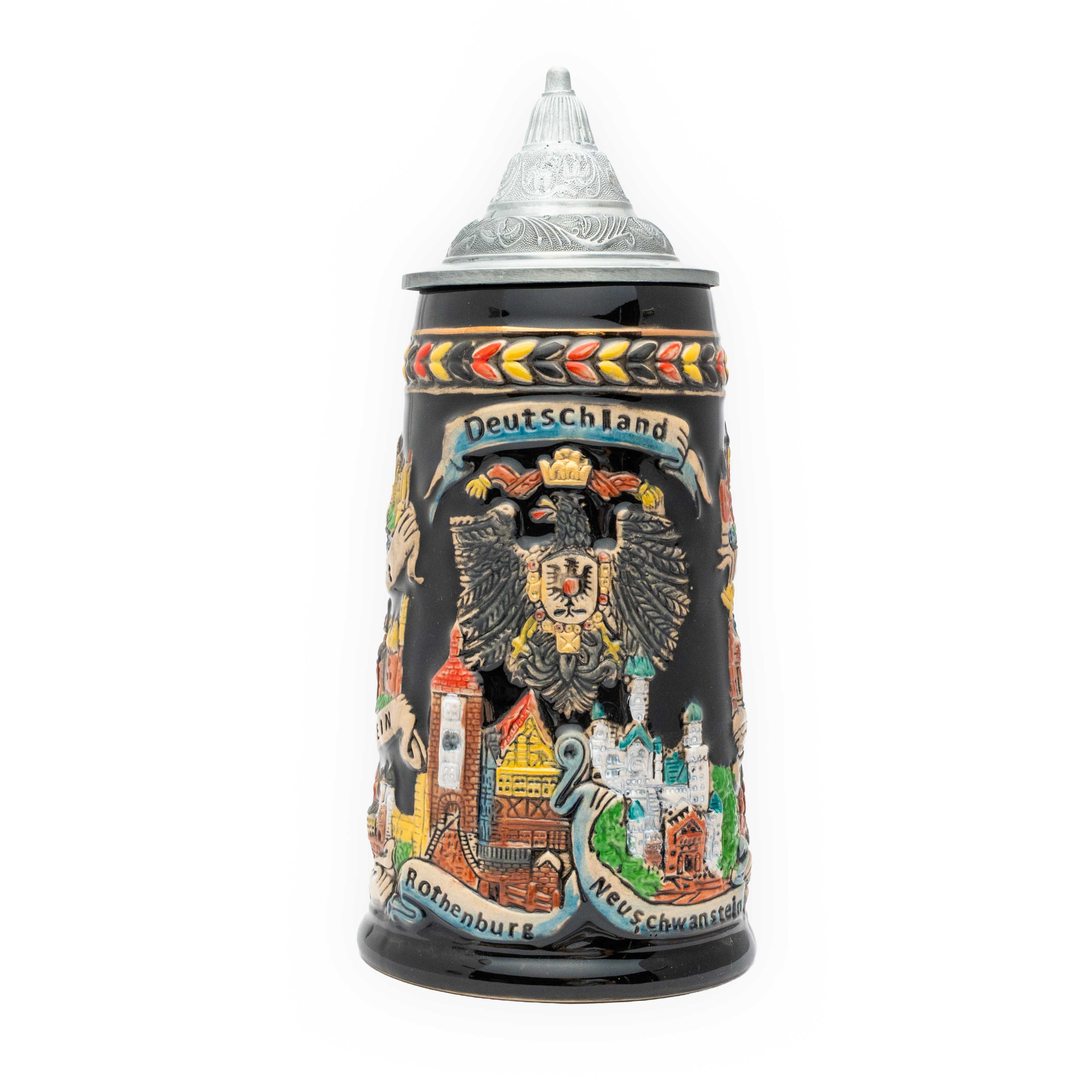Amend Souvenir Großer, schwarzer Bierkrug mit Ländermotiven - Deutschland Souvenir