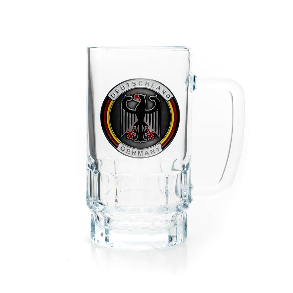 Bierseidel 0,4 l mit Adler-Metallwappen – Bierglas Deutschland Souvenir