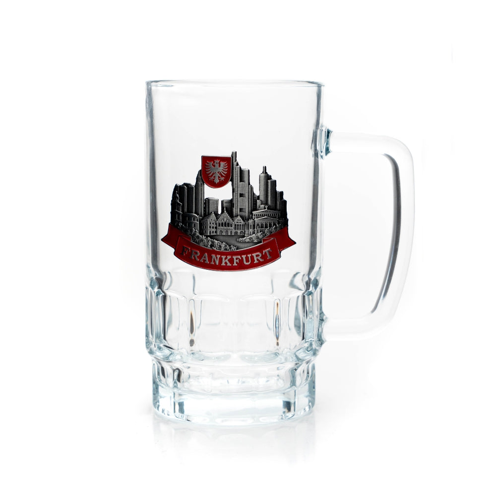 Bierseidel 0,4 l mit Frankfurt-Metallwappen – Bierglas Deutschland Souvenir