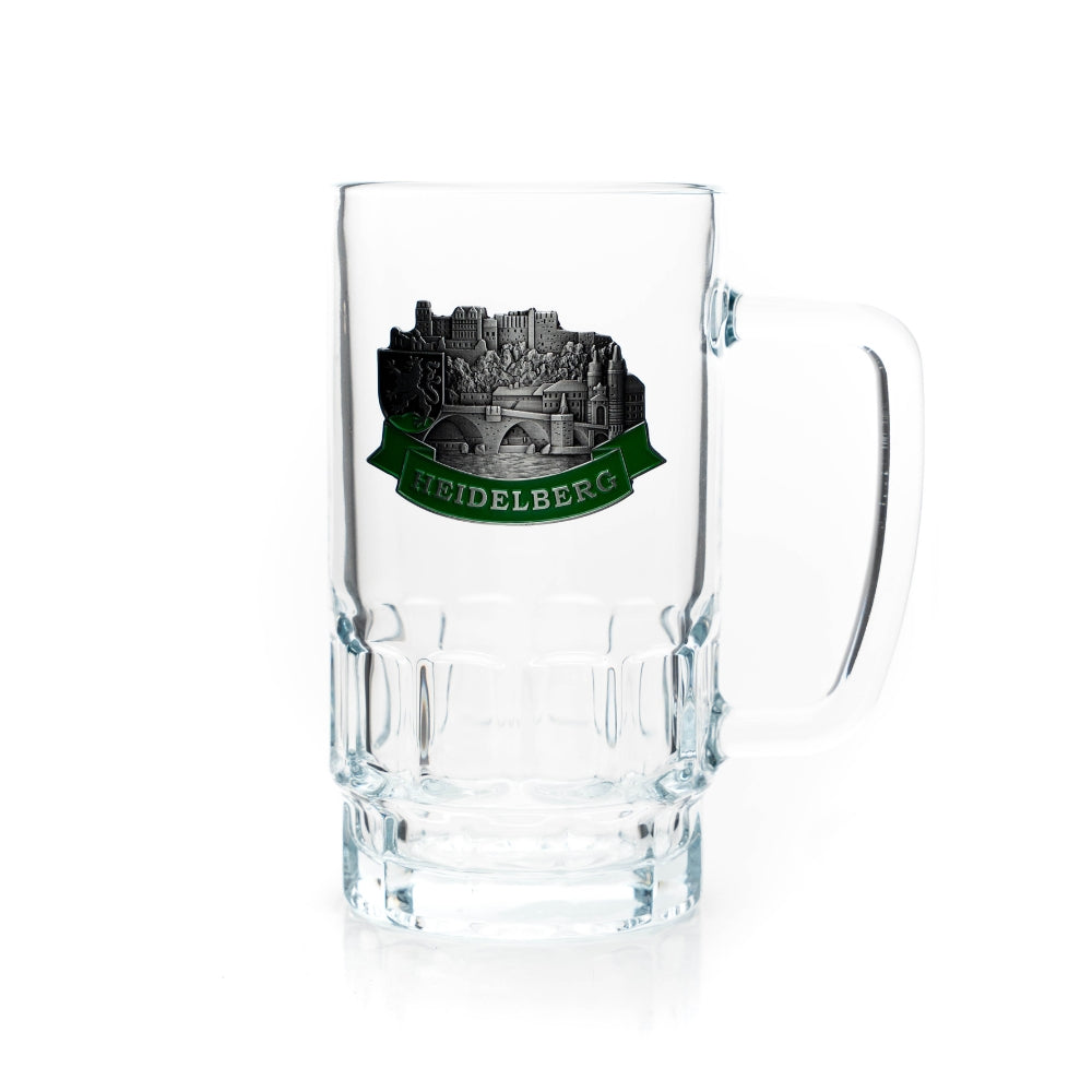 Bierseidel 0,4 l mit Heidelberg-Metallwappen – Bierglas Deutschland Souvenir
