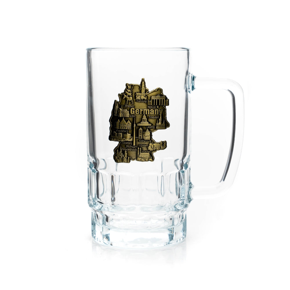 Bierseidel 0,4 l mit Deutschland-Karte-Metallwappen – Bierglas Deutschland Souvenir