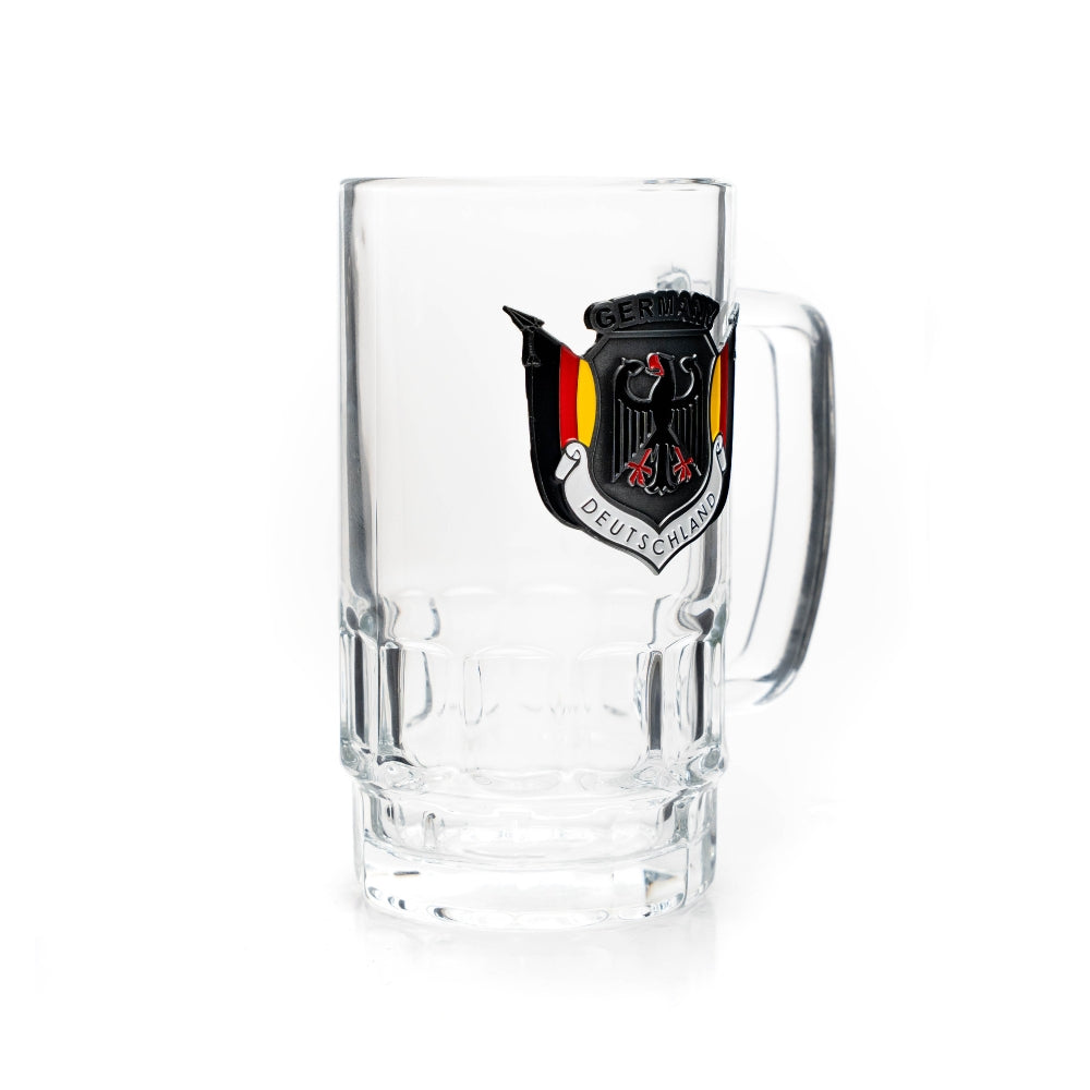 Bierseidel 0,4 l mit Metall-Wappen – Bierglas Deutschland Souvenir