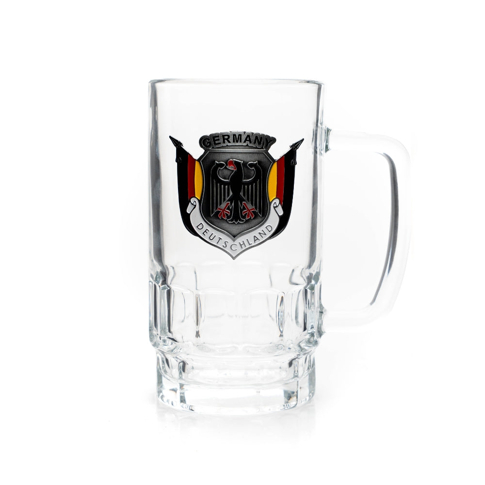 Bierseidel 0,4 l mit Metall-Wappen – Bierglas Deutschland Souvenir