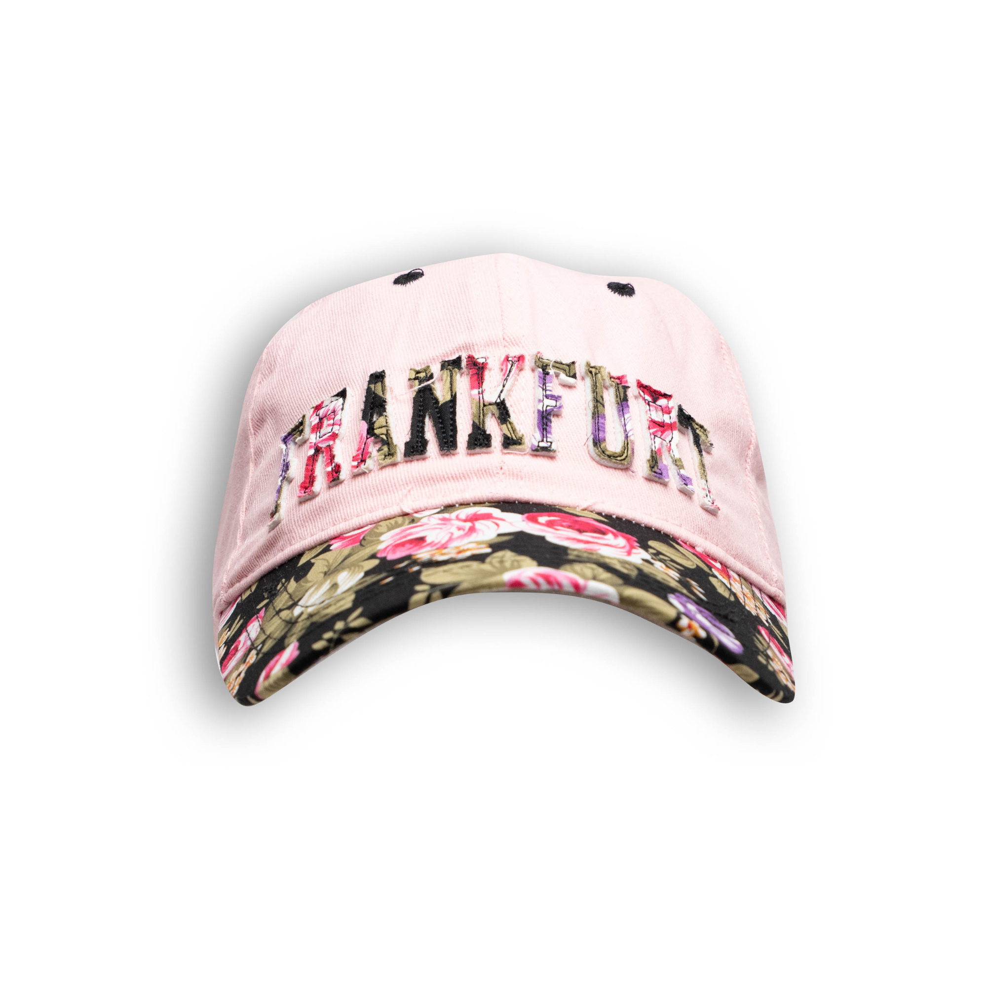 Rosa Cap mit Frankfurt-Schriftzug und Blumenmotiv – Deutschland Souvenir