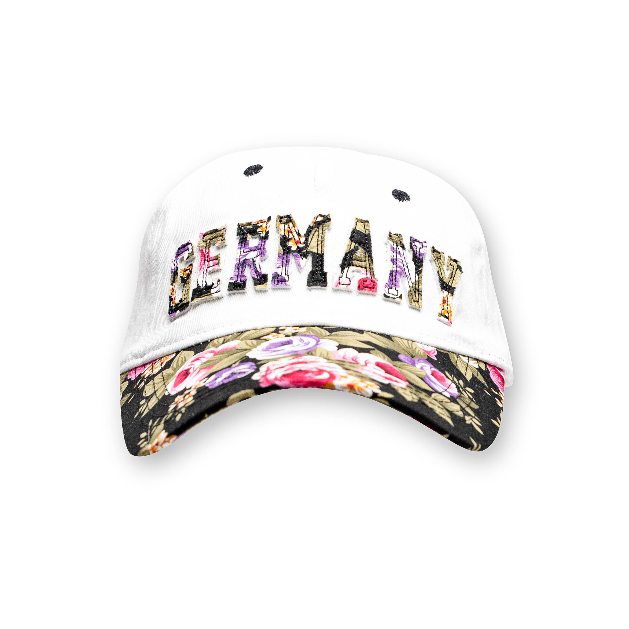 Weiße Cap mit Germany-Schriftzug und Blumenmotiv – Deutschland Souvenir