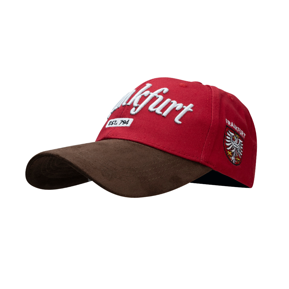 Amend Souvenir Leder-Cap Rot mit Frankfurt-Motiv – Deutschland Souvenir