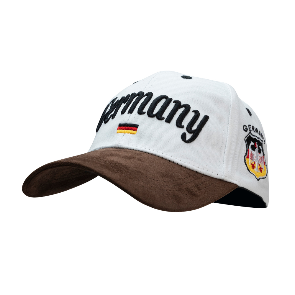 Leder-Cap Weiß mit Deutschland-Motiv – Deutschland Souvenir