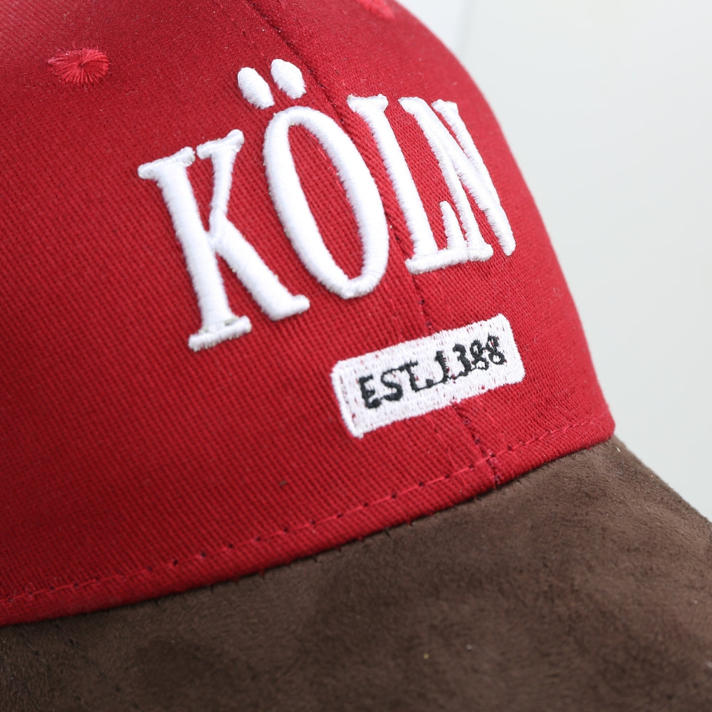 Amend Souvenir Rote Leder-Cap mit Köln-Motiv auf der Vorderseite – Germany Souvenir