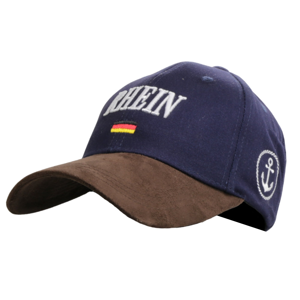 Amend Souvenir Navy-blaue Leder-Cap mit Rhein-Wappen auf der Vorderseite – Germany Souvenir