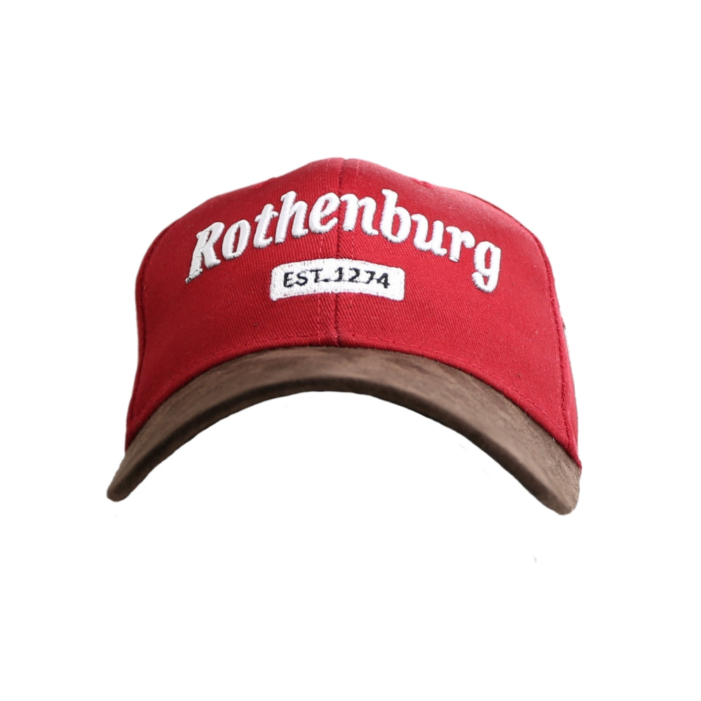 Amend Souvenir Rote Leder-Cap mit Rothenburg-Motiv auf der Vorderseite – Germany Souvenir