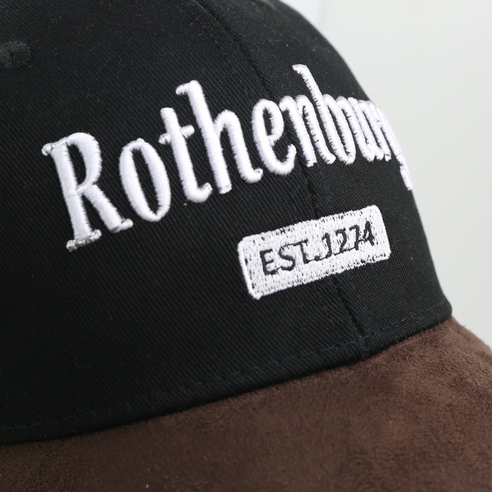 Schwarze Leder-Cap mit Rothenburg-Motiv auf der Vorderseite – Germany Souvenir