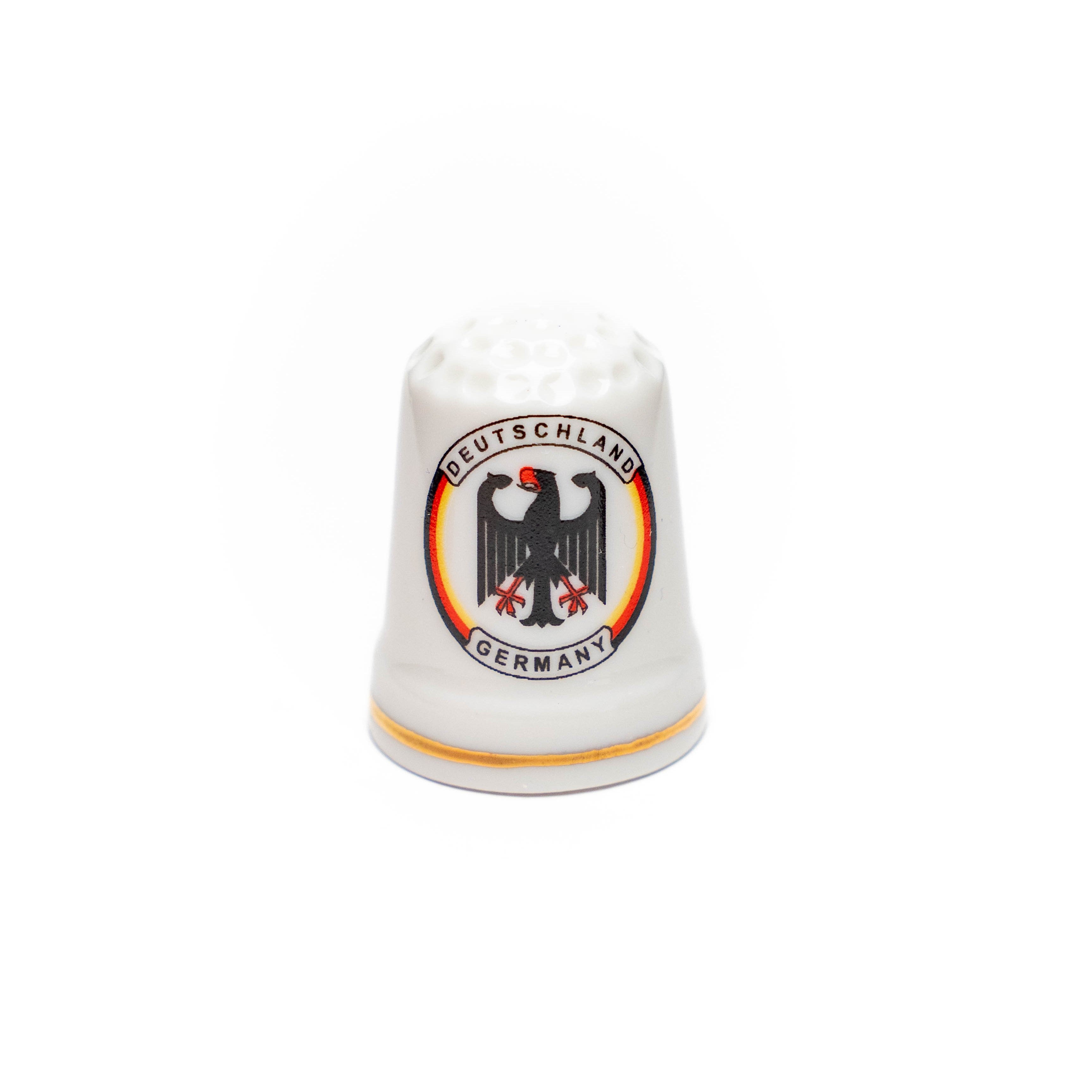 Amend Souvenir Porzellan-Fingerhut mit rundem Deutschland-Adler – Sammelobjekt, Deutschland Souvenir