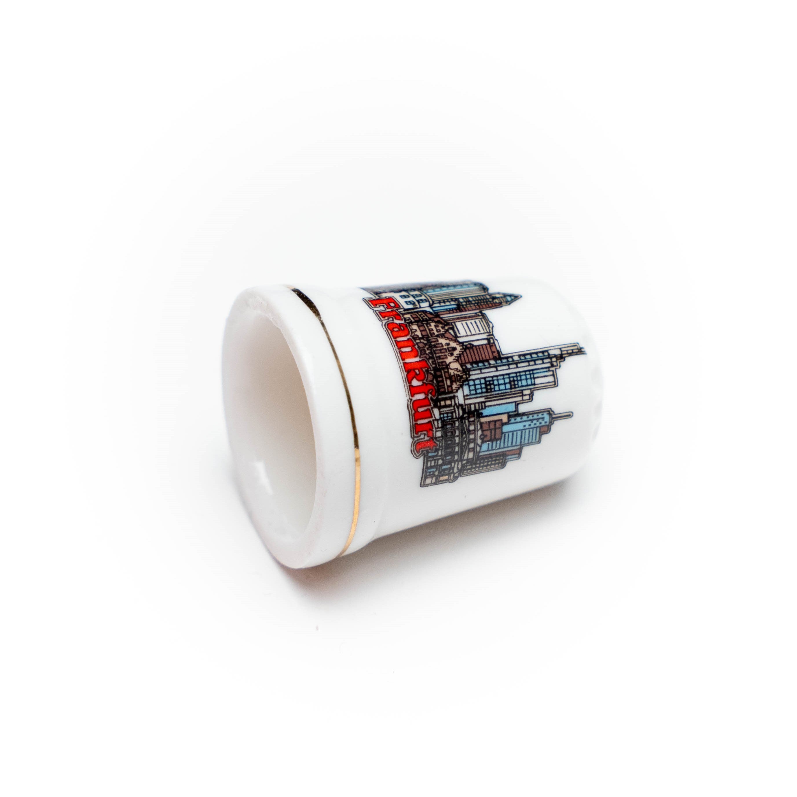 Porzellan-Fingerhut mit Frankfurt-Skyline – Sammelobjekt, Deutschland Souvenir