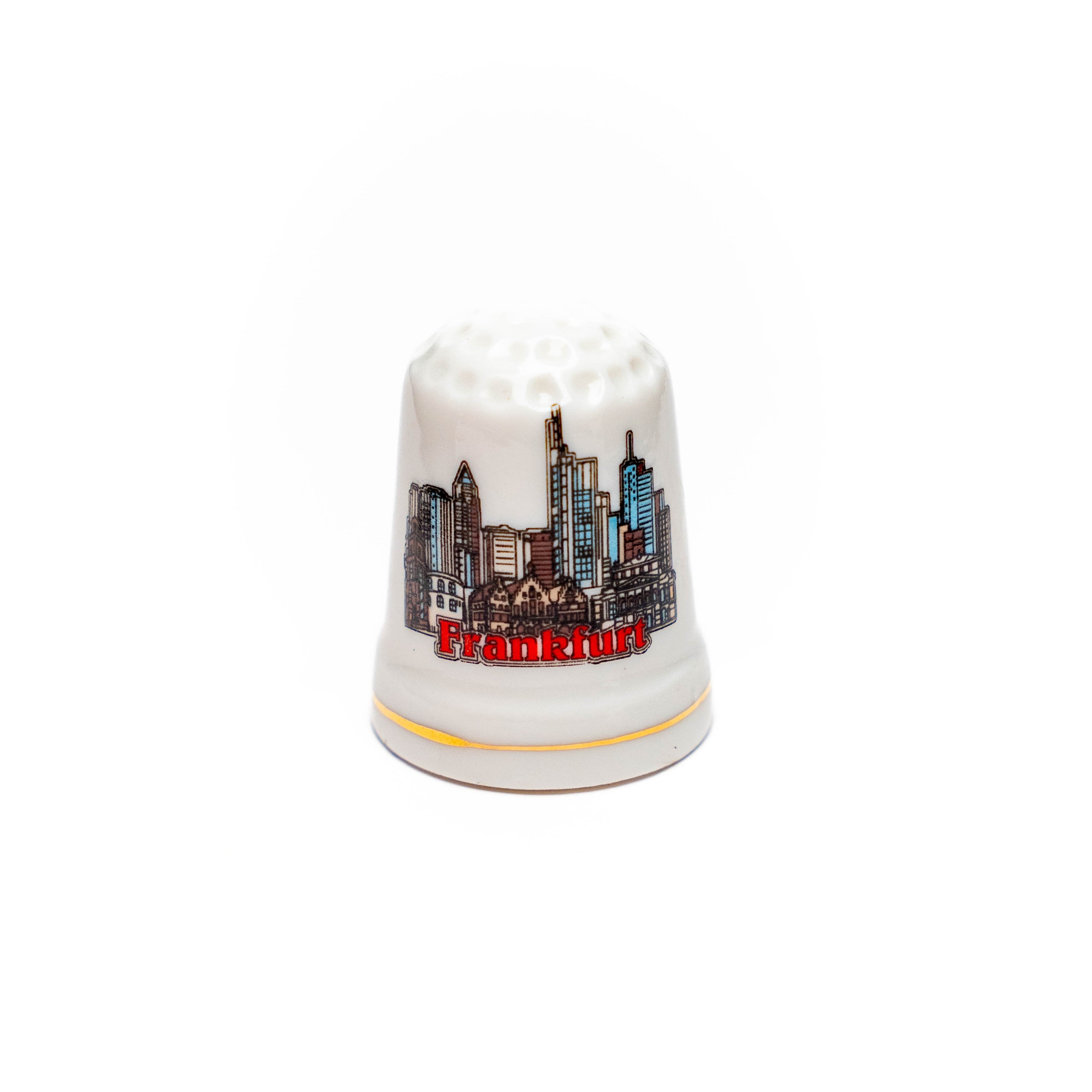 Porzellan-Fingerhut mit Frankfurt-Skyline – Sammelobjekt, Deutschland Souvenir