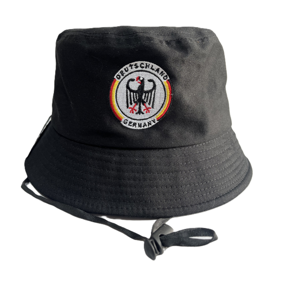 Fischerhut Schwarz mit rundem Adler und Band – Deutschland Souvenir