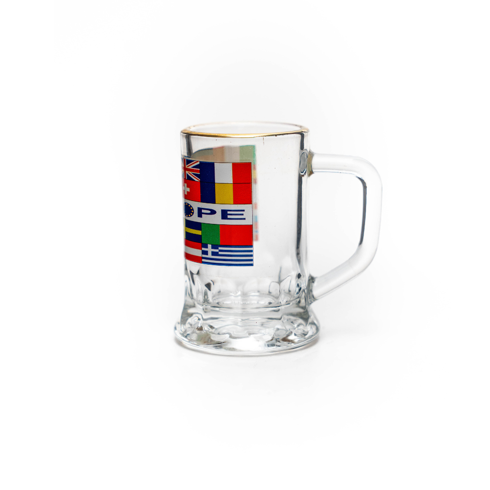 Mini-Glasseidel 2 cl Schnapsglas mit Europa-Metall-Wappen – Bierglas / Shotglas Deutschland Souvenir