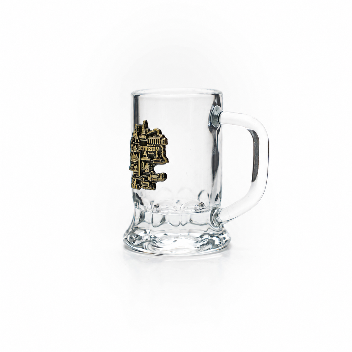 Amend Souvenir Mini-Glasseidel 2 cl Schnapsglas mit Deutschland-Karten-Metall-Wappen – Bierglas / Shotglas Deutschland Souvenir