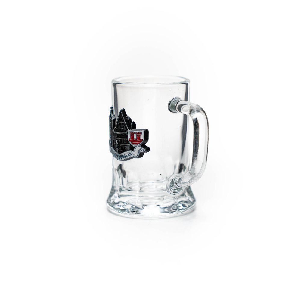 Mini-Glasseidel 2 cl Schnapsglas mit Rothenburg-Metall-Wappen – Bierglas / Shotglas Deutschland Souvenir