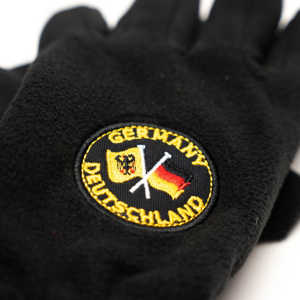 Amend Souvenir Schwarzer Fleece-Winterhandschuh mit Deutschland-Wappen – Outdoor Deutschland Souvenir