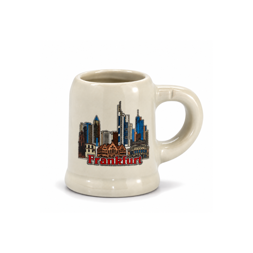 Amend Souvenir Mini-Keramikseidel 2 cl mit Frankfurt-Skyline – Deutschland Souvenir