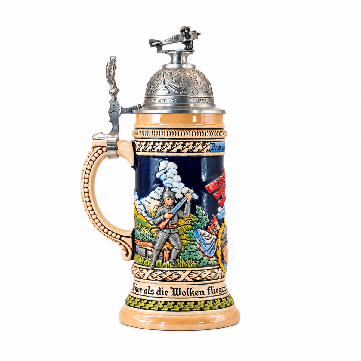Amend Souvenir Bierkrug Roter Baron mit Flugzeug-Zinndeckel (0,5L)