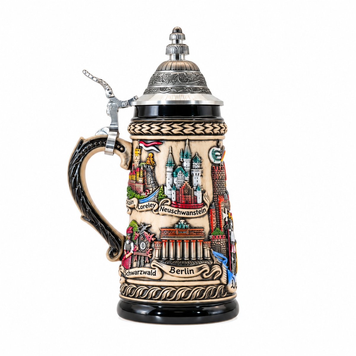 Amend Souvenir Bierkrug Panorama Deutschland Rustikal mit Zinndeckel (0,5L)