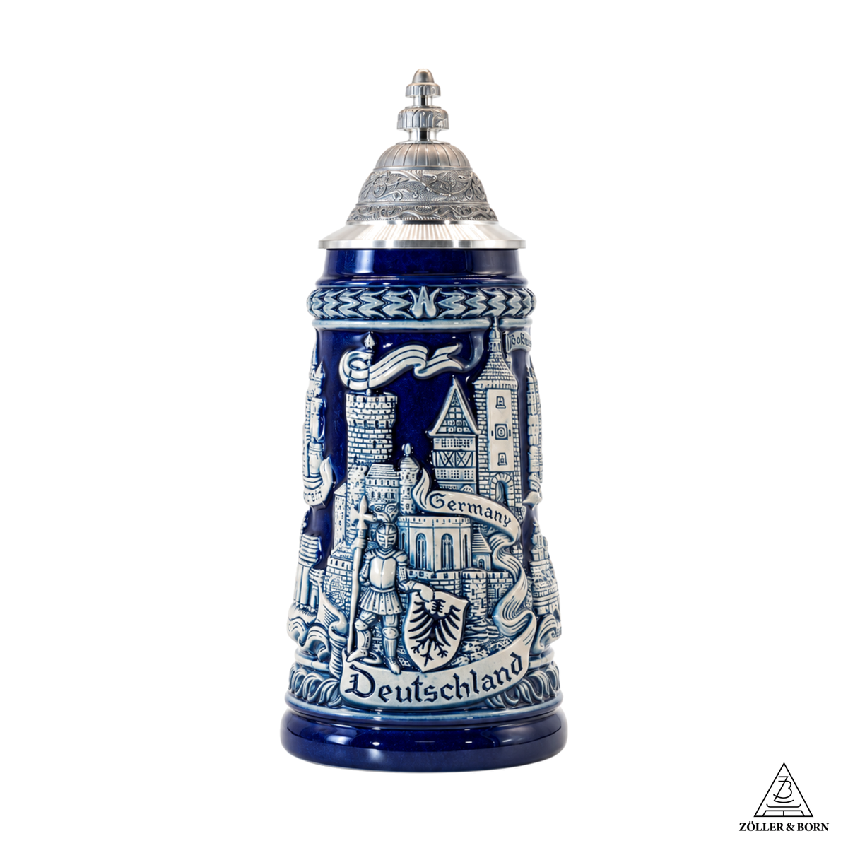 Amend Souvenir Bierkrug Panorama Deutschland Altblau mit Zinndeckel (0,5L)