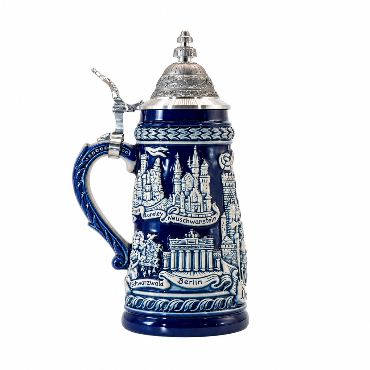 Amend Souvenir Bierkrug Panorama Deutschland Altblau mit Zinndeckel (0,5L)