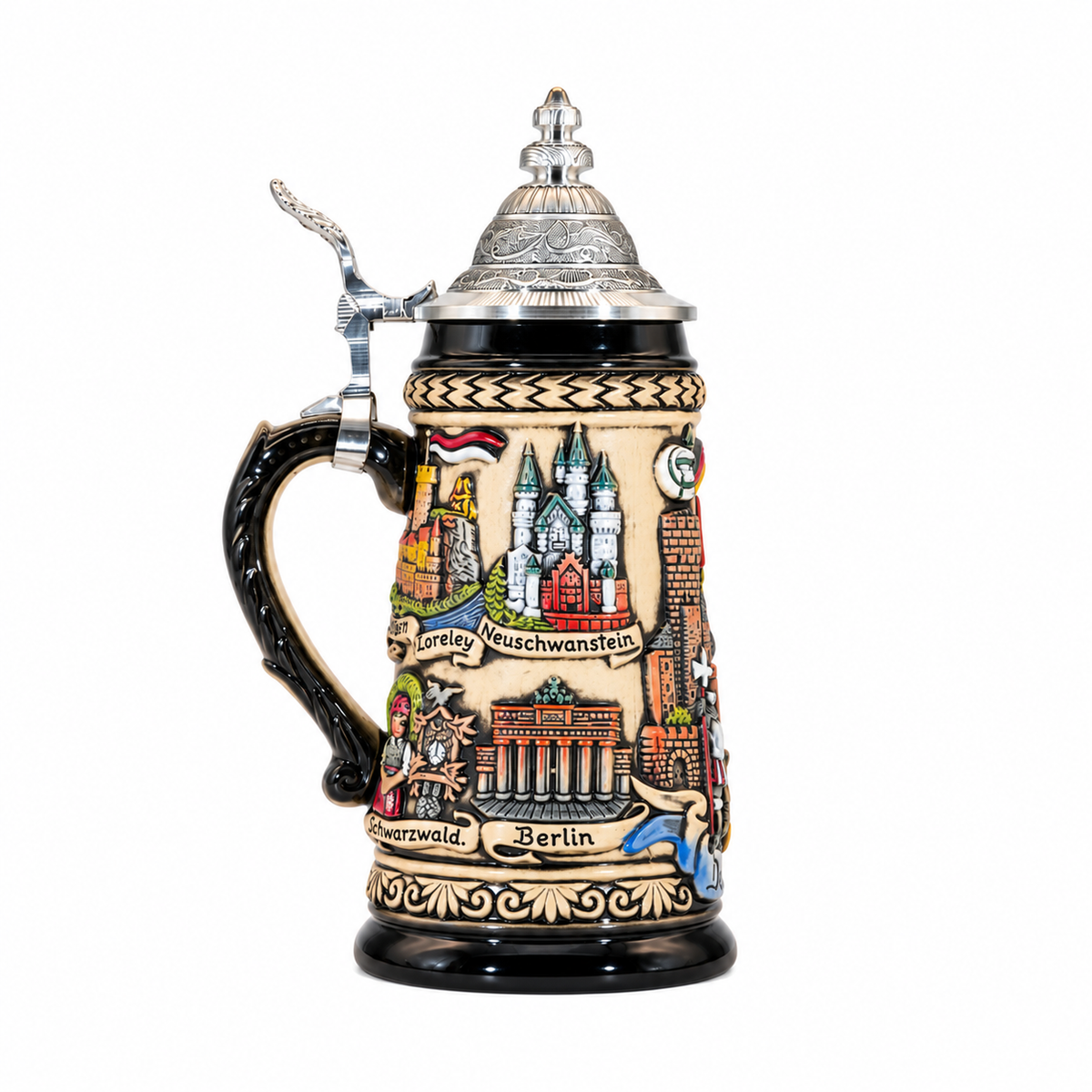 Amend Souvenir Bierkrug Panorama Deutschland Rustikal mit Zinndeckel (0,25L)