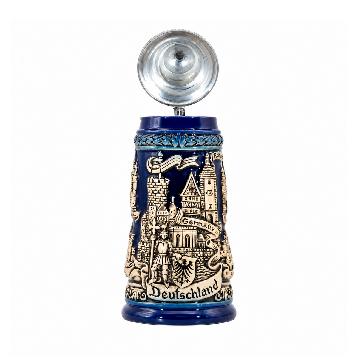 Amend Souvenir Bierkrug Panorama Deutschland Altblau mit Zinndeckel (0,25L)