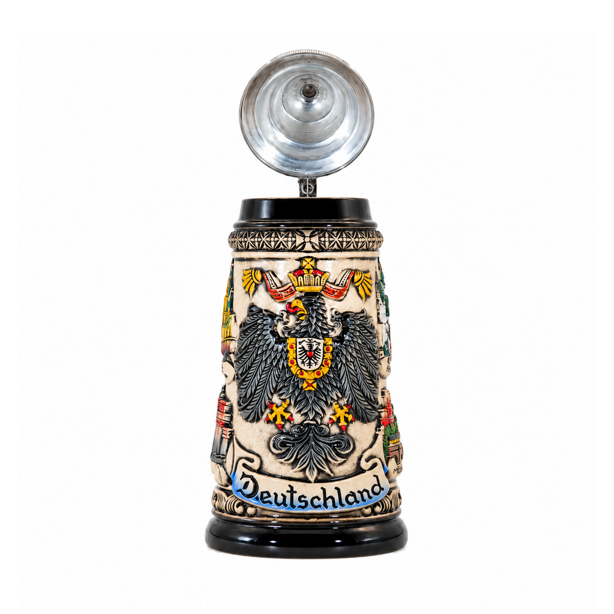 Amend Souvenir Bierkrug Deutschland Adler Städte mit Zinndeckel (0,25L)
