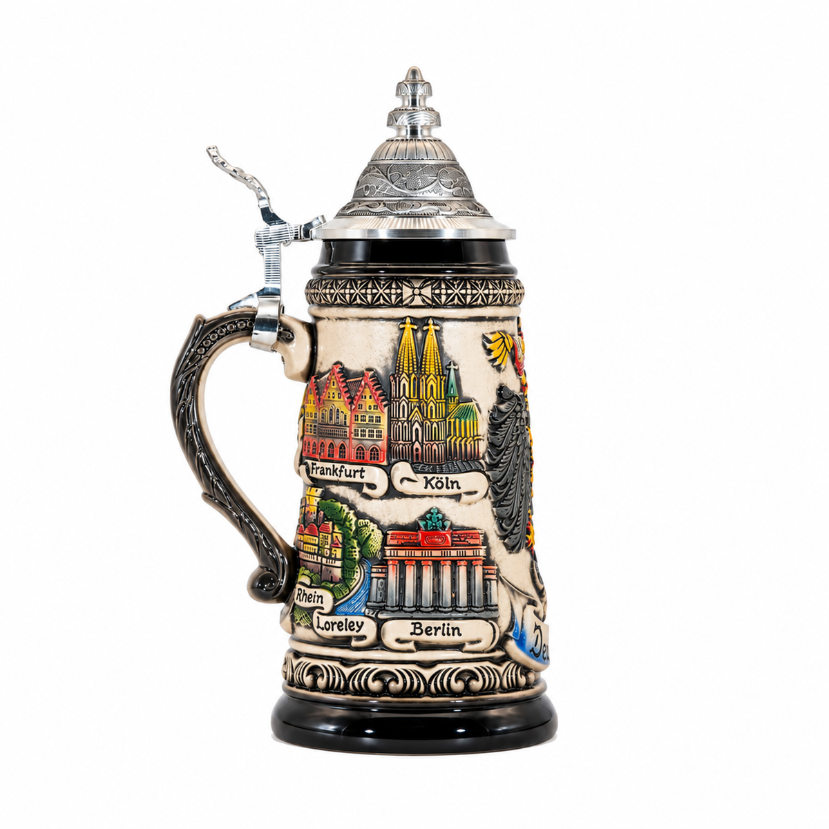 Amend Souvenir Bierkrug Deutschland Adler Städte mit Zinndeckel (0,25L)