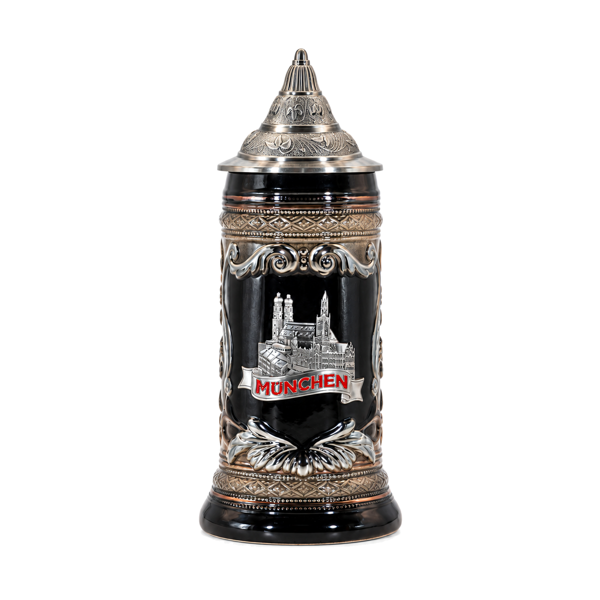 Amend Souvenir Bierkrug groß schwarz München Plakette