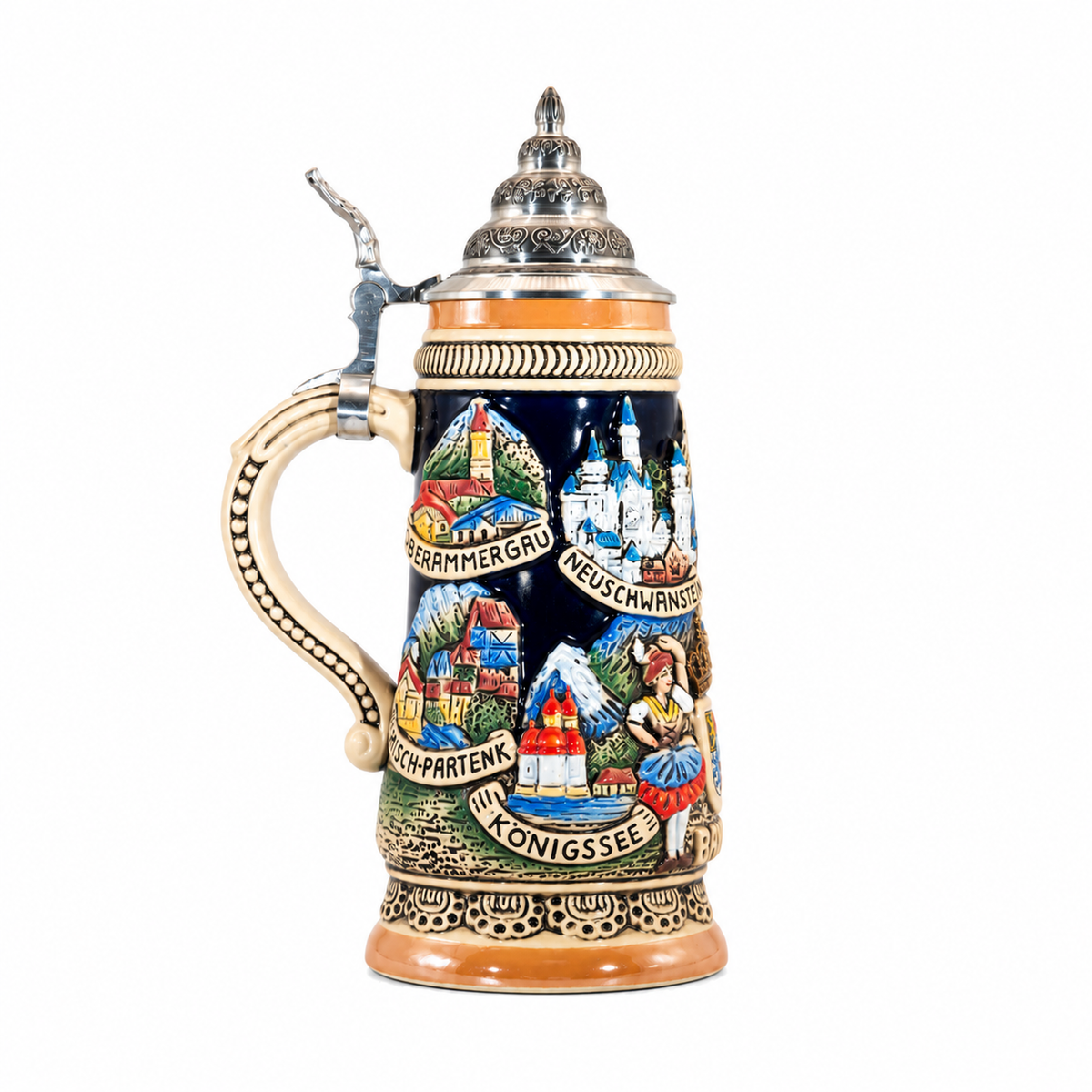Amend Souvenir Bierkrug Bayern Panorama mit Zinndeckel (0,5L)
