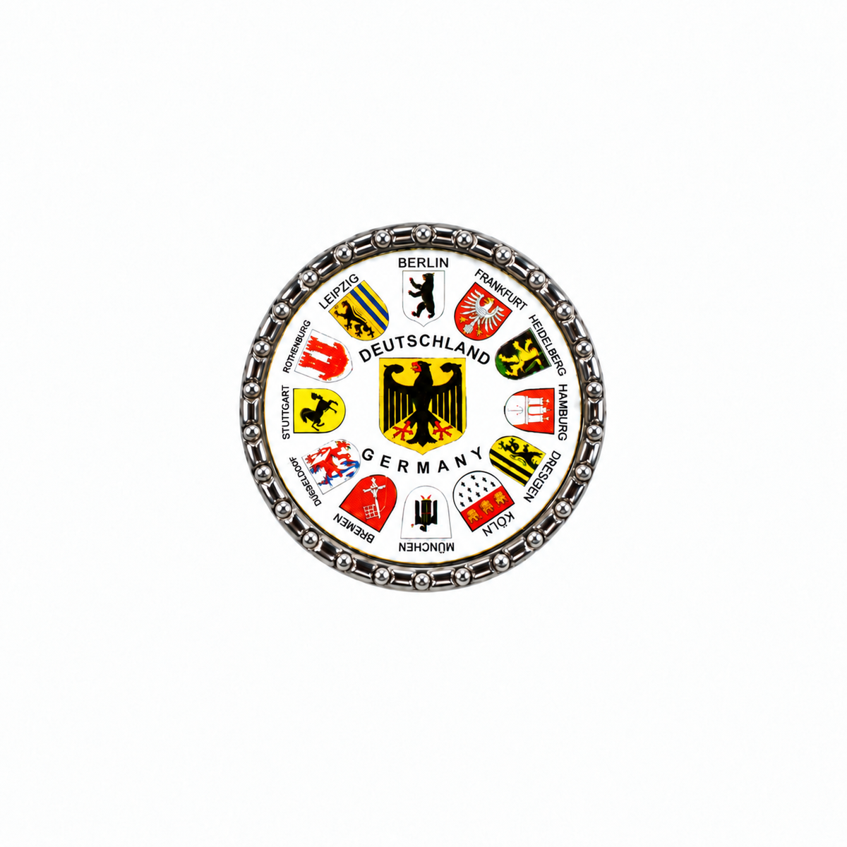 Amend Souvenir Runder Pin mit Wappenkranz-Design – Deutschland Souvenir