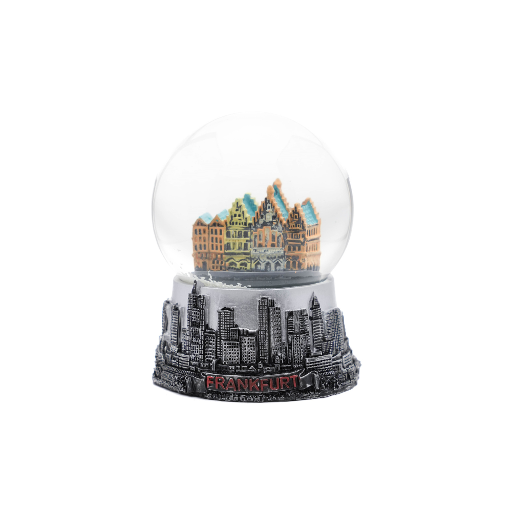 Kleine Schneekugel mit Frankfurt-Motiv in Silber – Deutschland Souvenir