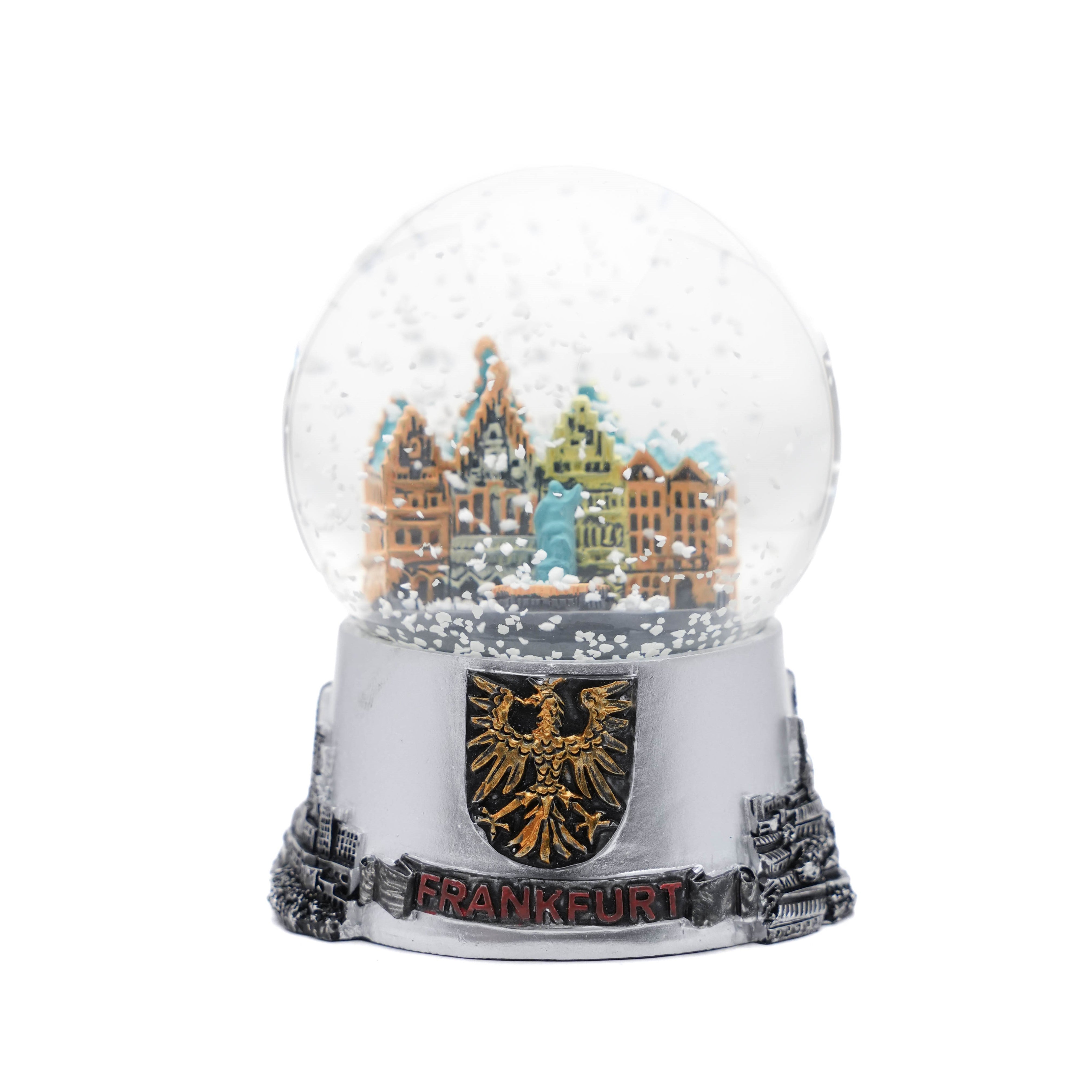 Große Schneekugel mit Frankfurt-Motiv in Silber – Deutschland Souvenir