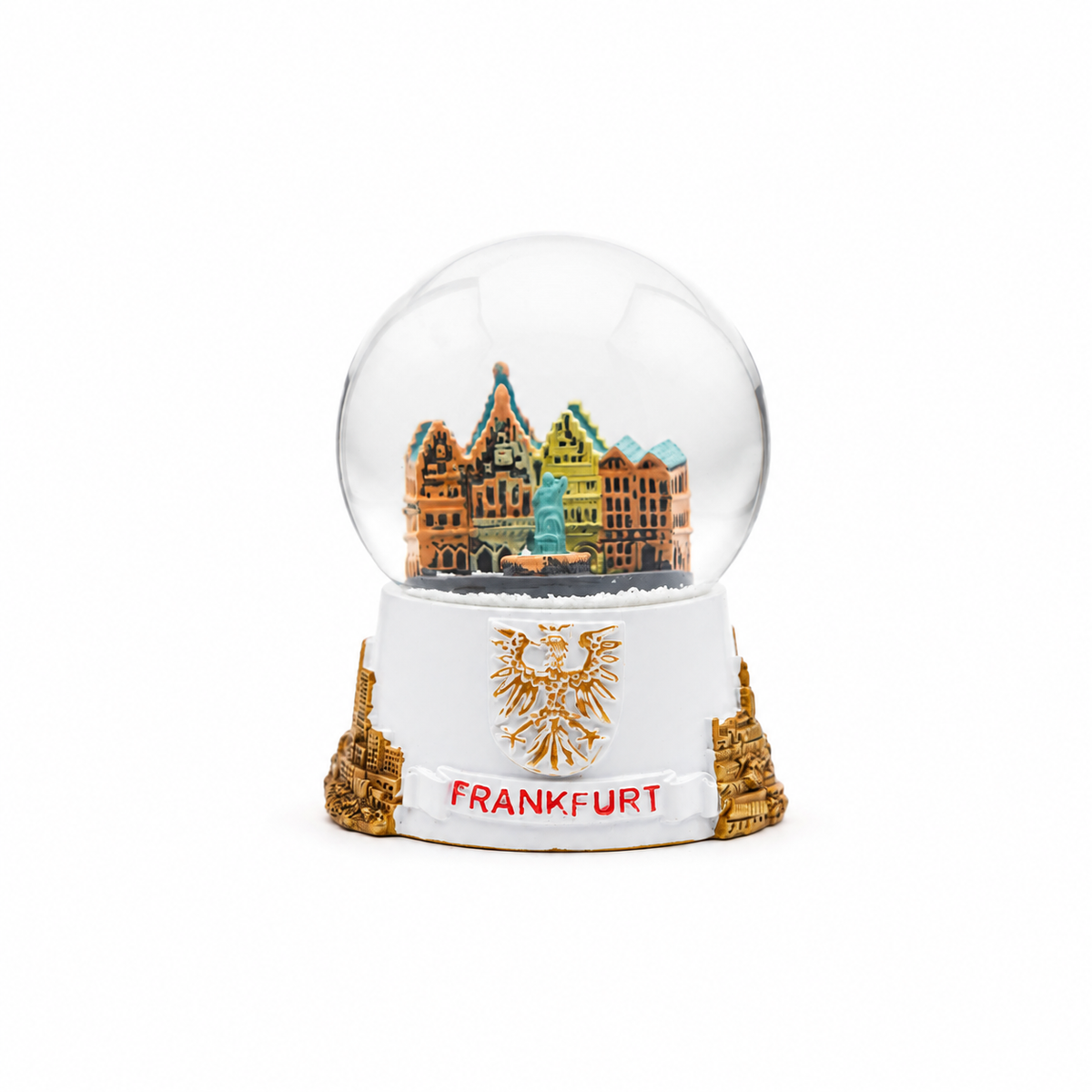 Amend Souvenir Kleine Schneekugel mit Frankfurt-Motiv in Weiß – Deutschland Souvenir