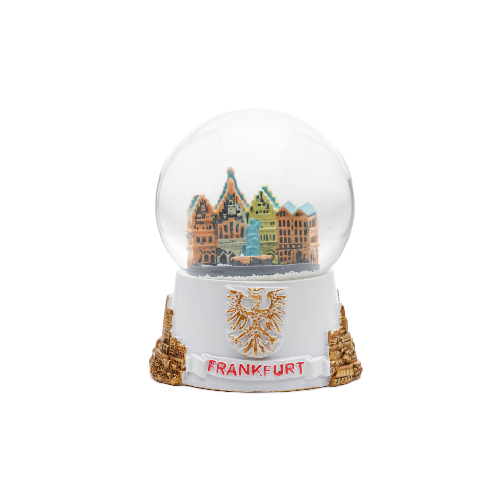 Kleine Schneekugel mit Frankfurt-Motiv in Weiß – Deutschland Souvenir
