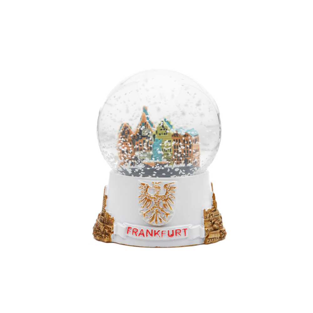 Kleine Schneekugel mit Frankfurt-Motiv in Weiß – Deutschland Souvenir