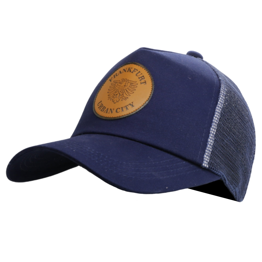 Amend Souvenir Dunkelblaue Trucker-Cap mit Mesh-Einsatz und Frankfurt-Urban-City-Adler-Patch – Germany Souvenir