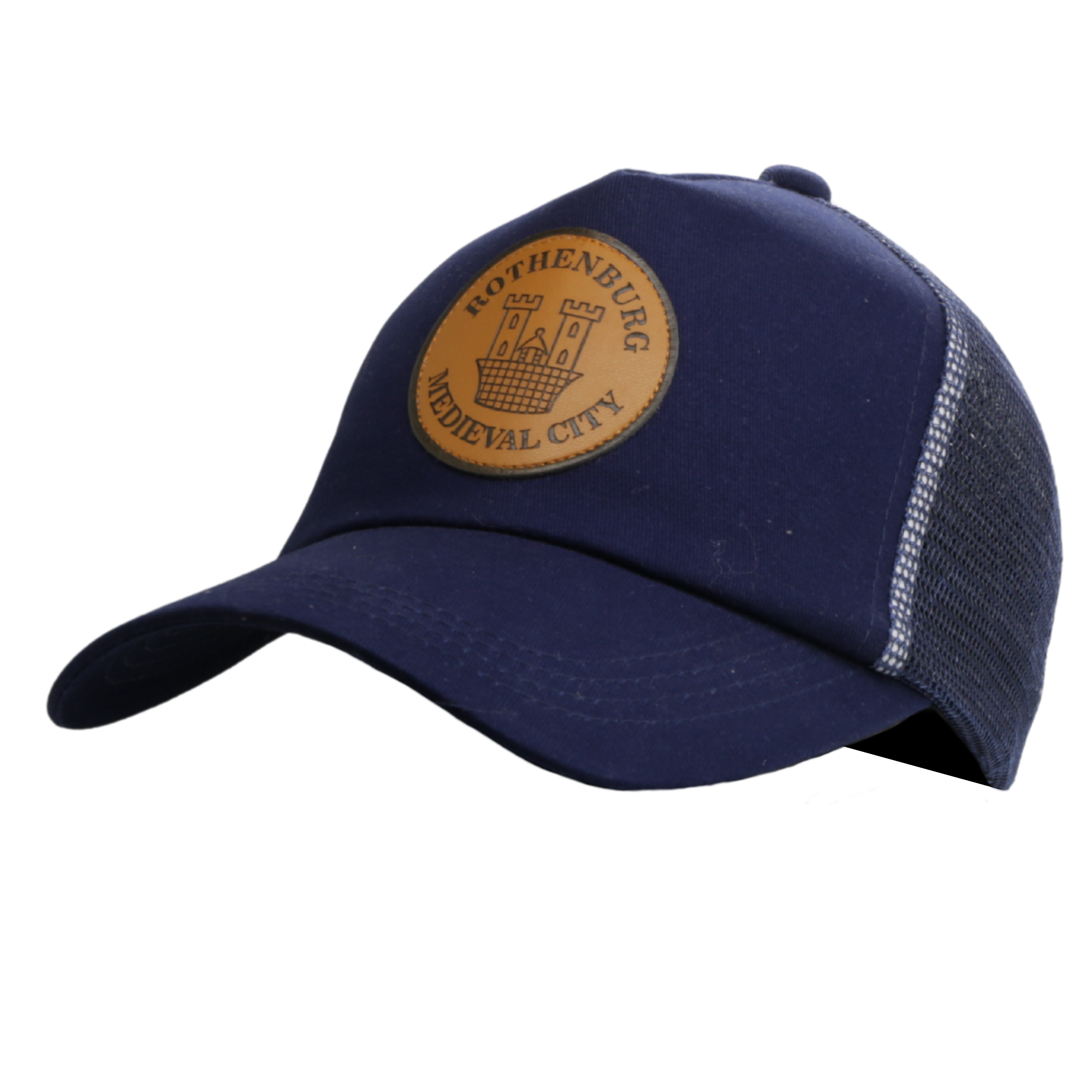 Navy-blaue Trucker-Cap mit Netzrückseite und „Rothenburg Medieval City“-Burg-Patch – Germany Souvenir