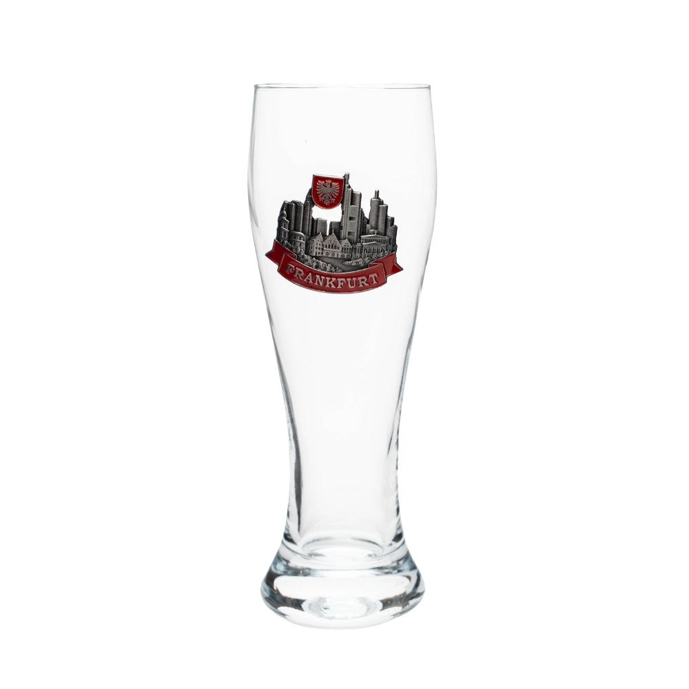 Amend Souvenir Weizenglas 0,3 l mit Frankfurt Metall-Wappen – Bierglas Deutschland Souvenir