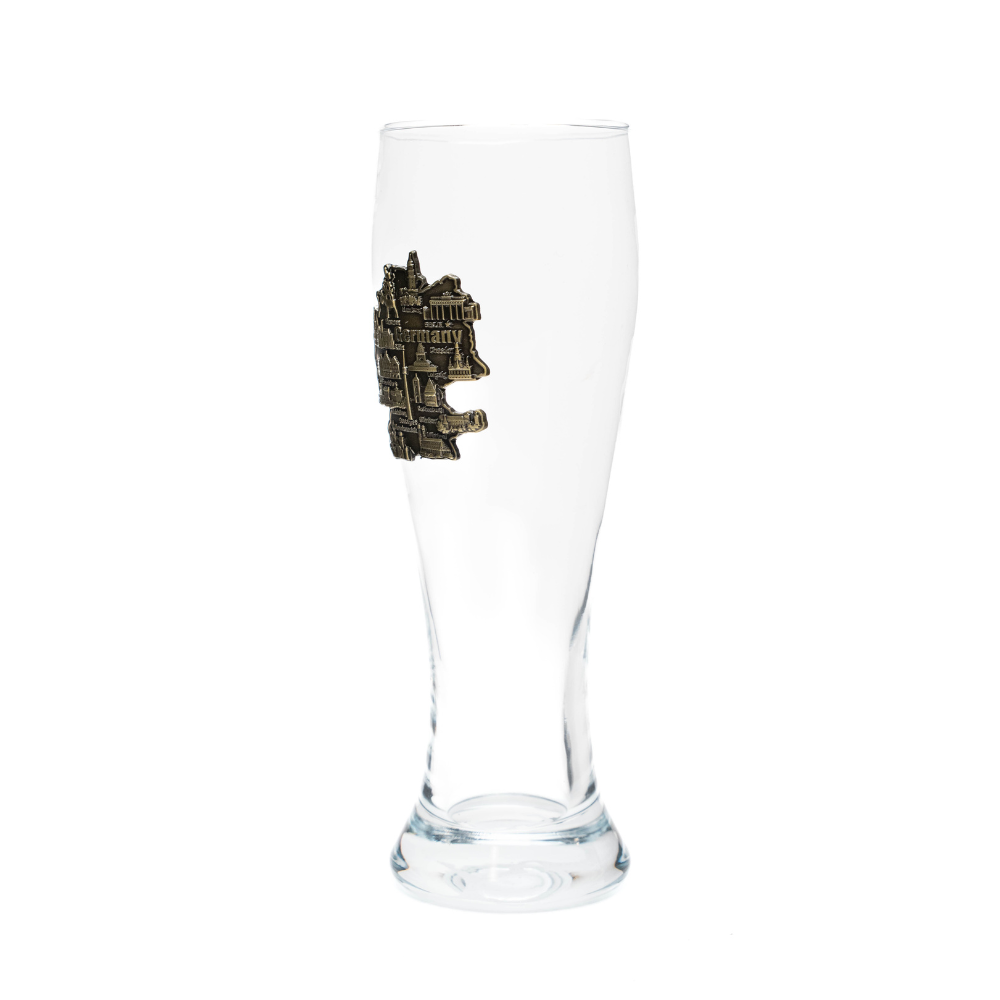 Amend Souvenir Weizenglas 0,3 l mit Deutschland-Karten-Metall-Wappen – Bierglas Deutschland Souvenir