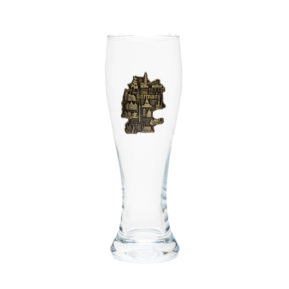 Amend Souvenir Weizenglas 0,3 l mit Deutschland-Karten-Metall-Wappen – Bierglas Deutschland Souvenir
