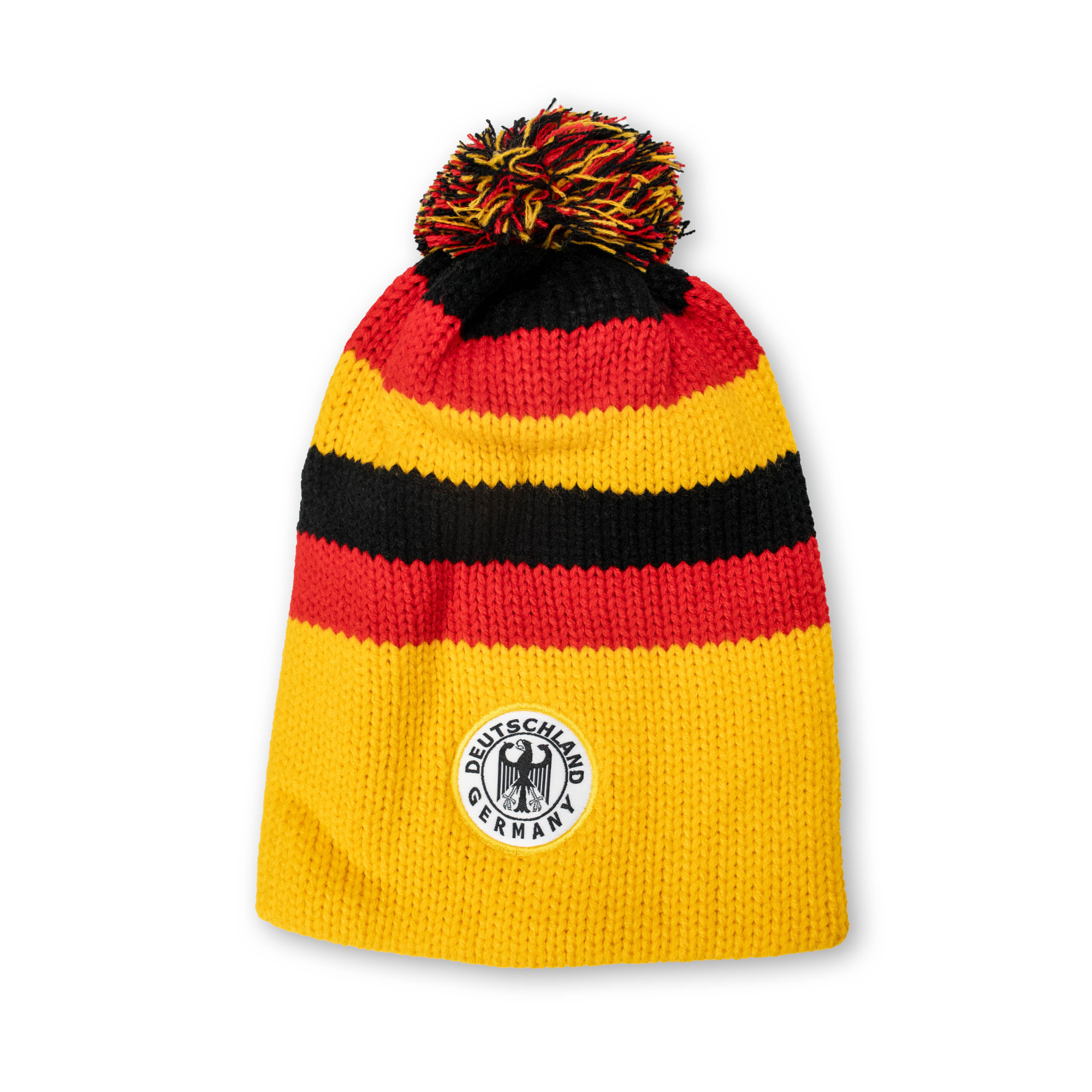 Hat black red yellow knit