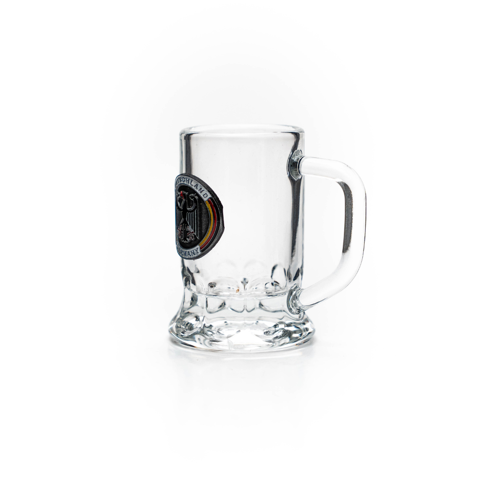 Glass tankard mini 2cl D-coat of arms metal