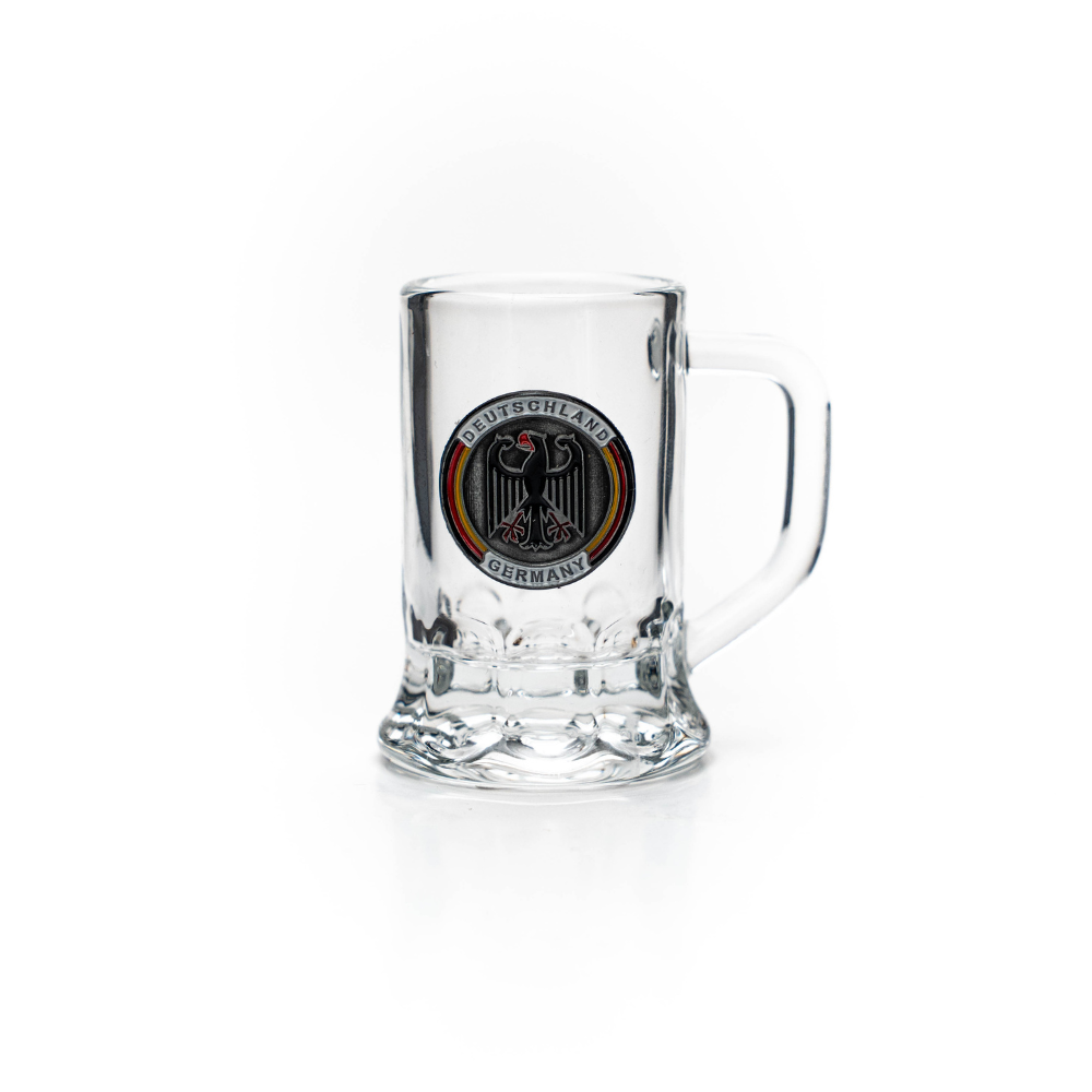 Glass tankard mini 2cl D-coat of arms metal