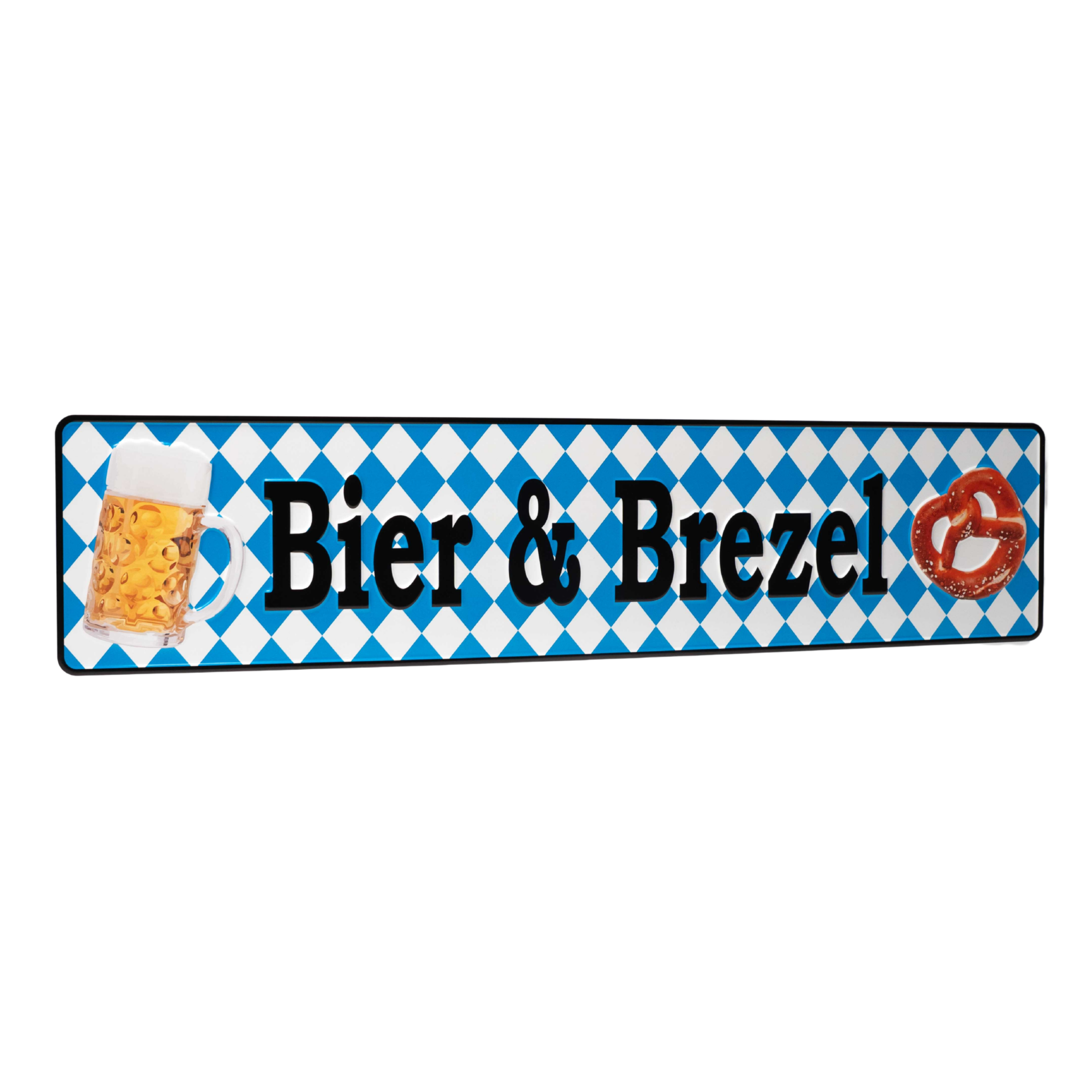Autoschild mit Bier-und-Brezel-Motiv im Bayern-Stil, witziges Metallschild für Auto, Garage oder Bar