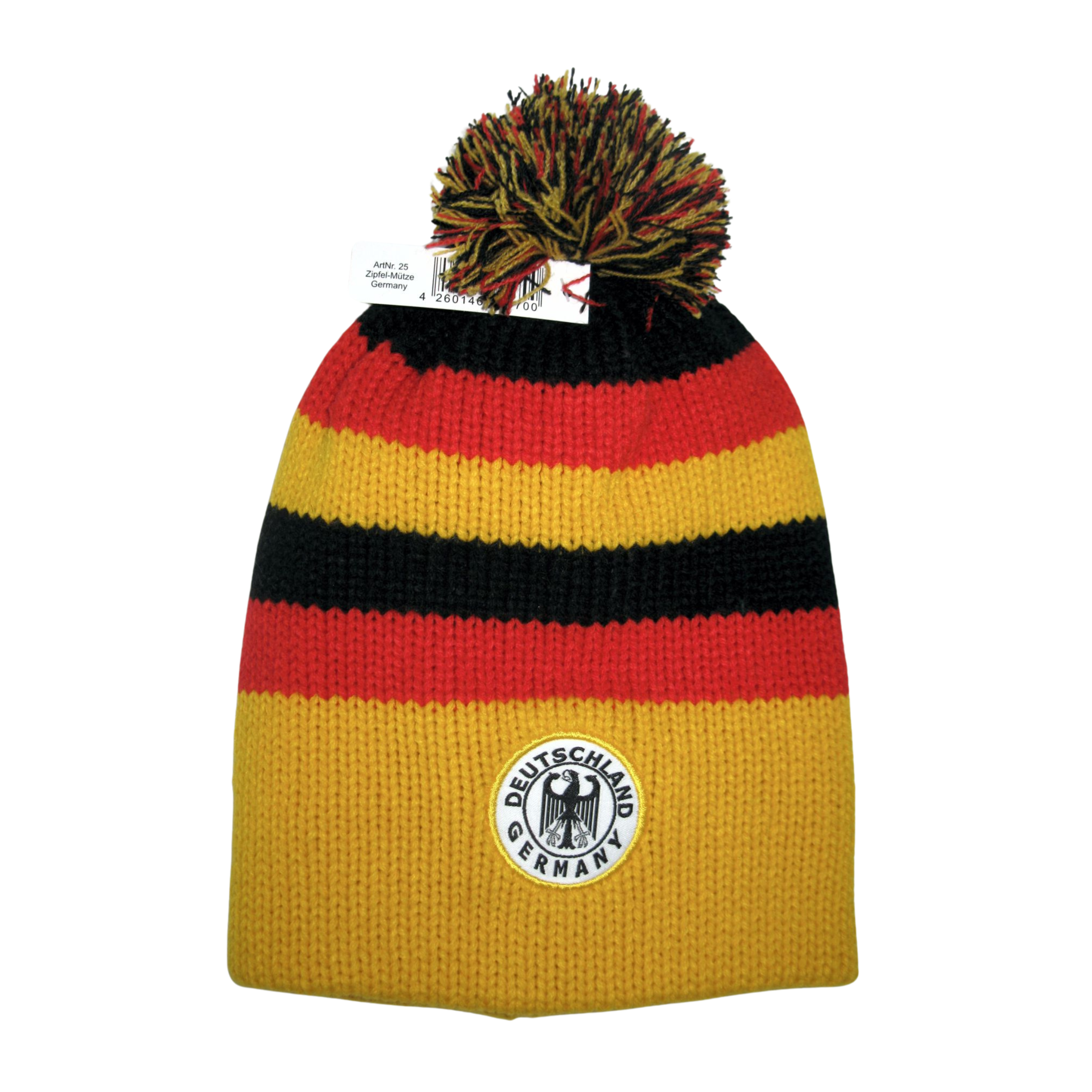 Hat black red yellow knit